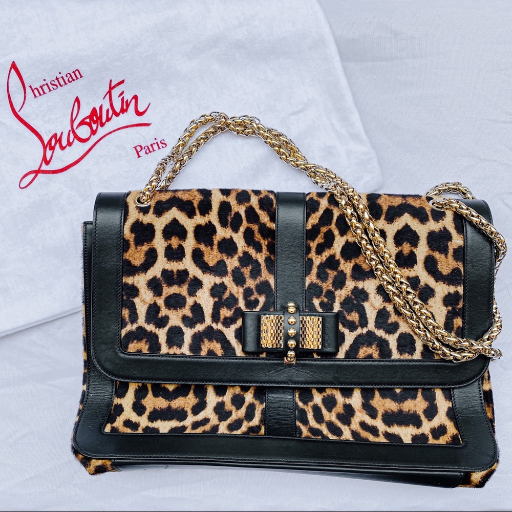 LOUBOUTIN sweet charity large leopard chain bag